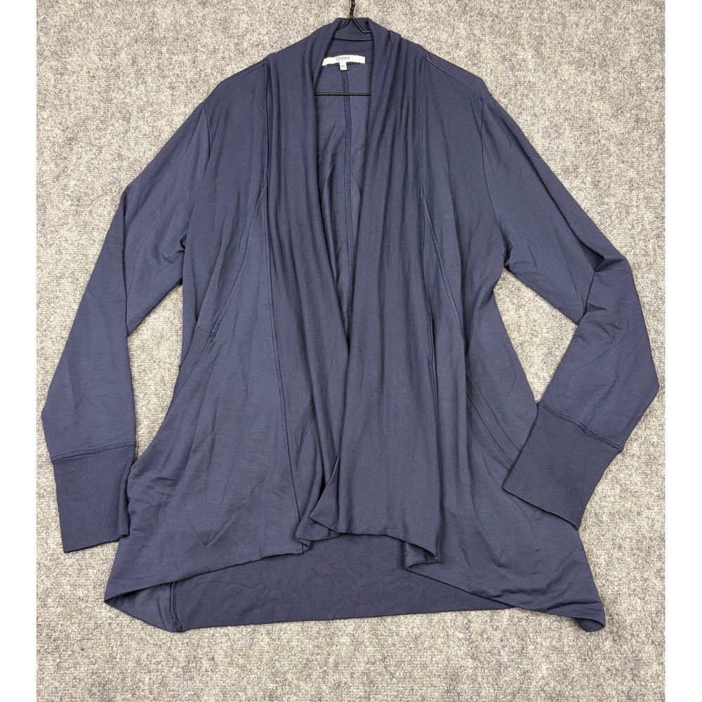 Quince Navy Blue Open Front Draped Cardigan XL Shawl Collar with Pockets